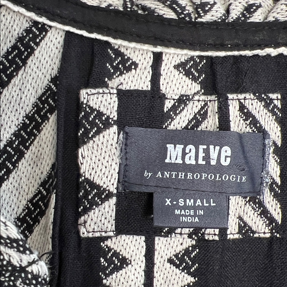 Maeve Anthropologie Black & White Aztec Print Dominique Popover Dress Pockets XS - Picture 5 of 12